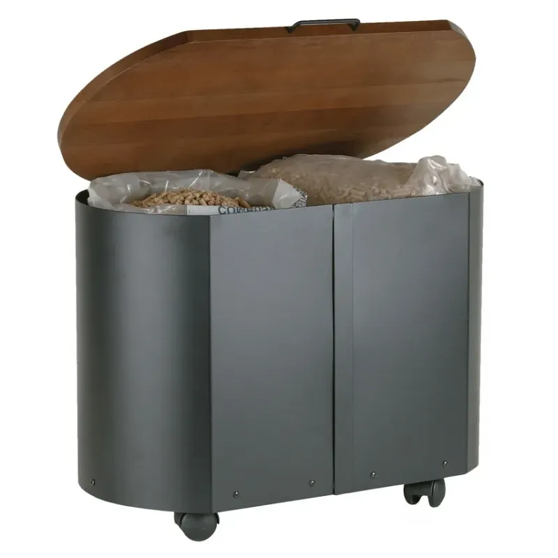 Black epoxy pellet tank – Stylish and practical storage for pellet stoves Black epoxy pellet tank – Stylish and practical storage for pellet stoves