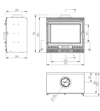EIDER BIOMASA Aurora Eco Iron 70 – Houtkachel Inzethaard 13,43 kW met Ventilatie