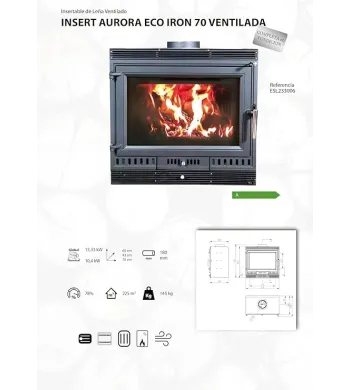 EIDER BIOMASA Aurora Eco Iron 70 – Houtkachel Inzethaard 13,43 kW met Ventilatie